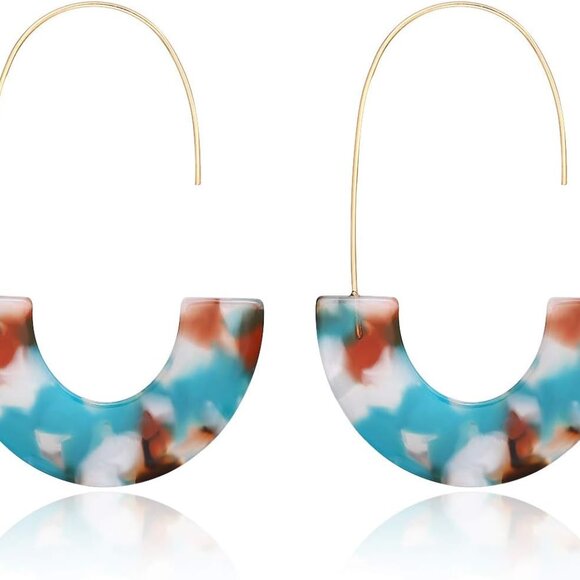 Acrylic Earrings Statement Tortoise Hoop Earrings Resin Wire Drop Dangle Earring - Picture 1 of 7